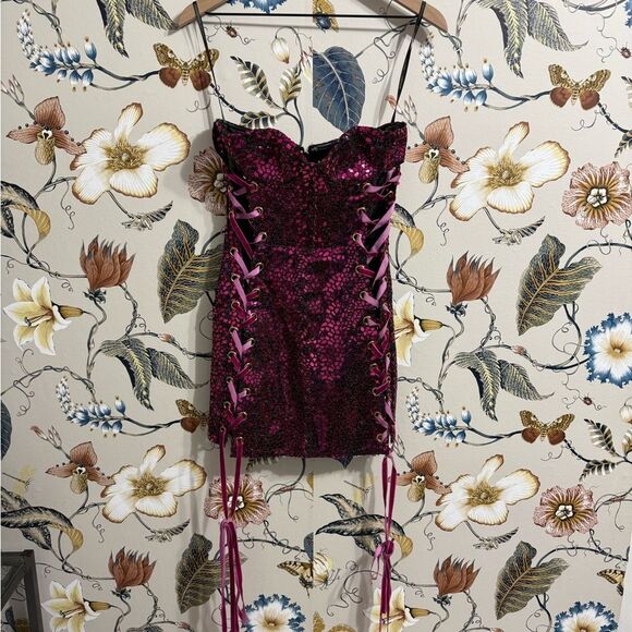 Bronx and Banco Purple Sequin Lace-Up Dress - Picture 4 of 13